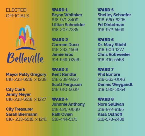 City of Belleville Elected Officials List of contact information: Call 618-233-6810 for the City's Operator.