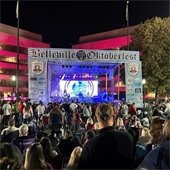 A crowd is gathered in front of the main stage at Belleville's 2023 Oktoberfest