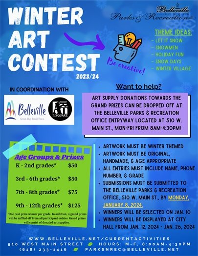 Winter Art Contest for grades K-12. Deadline January 8th 2024