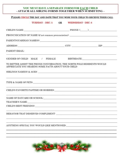2023 Calls From North Pole form page 2