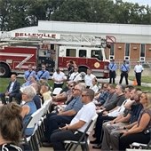 2023 Belleville, IL 9/11 Ceremony photo of crowd and firemen